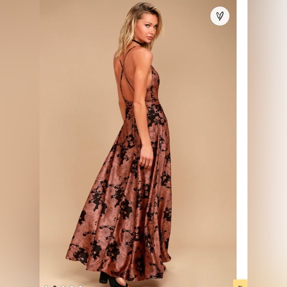 Lulus Tea Gardens Rusty Rose Floral Print Satin Maxi Dress - Picture 2 of 12